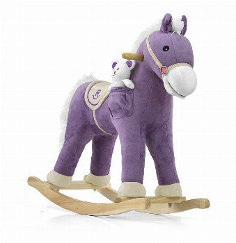 Дървена люлка Конче Pony - Лилаво, с мече