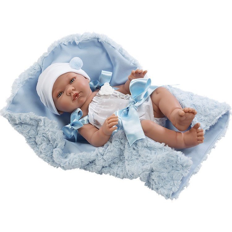 0364301 Кукла бебе, Пабло, със сини панделки и одеяло