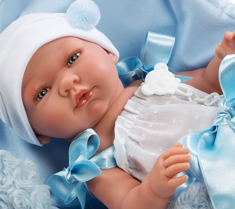 0364301 Кукла бебе, Пабло, със сини панделки и одеяло